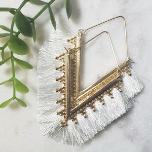 White and Gold Fringe Earrings